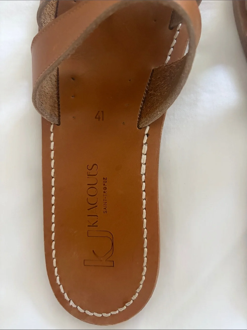 K.Jacques Cognac Leather Double-Strap Menandre Slide Sandals